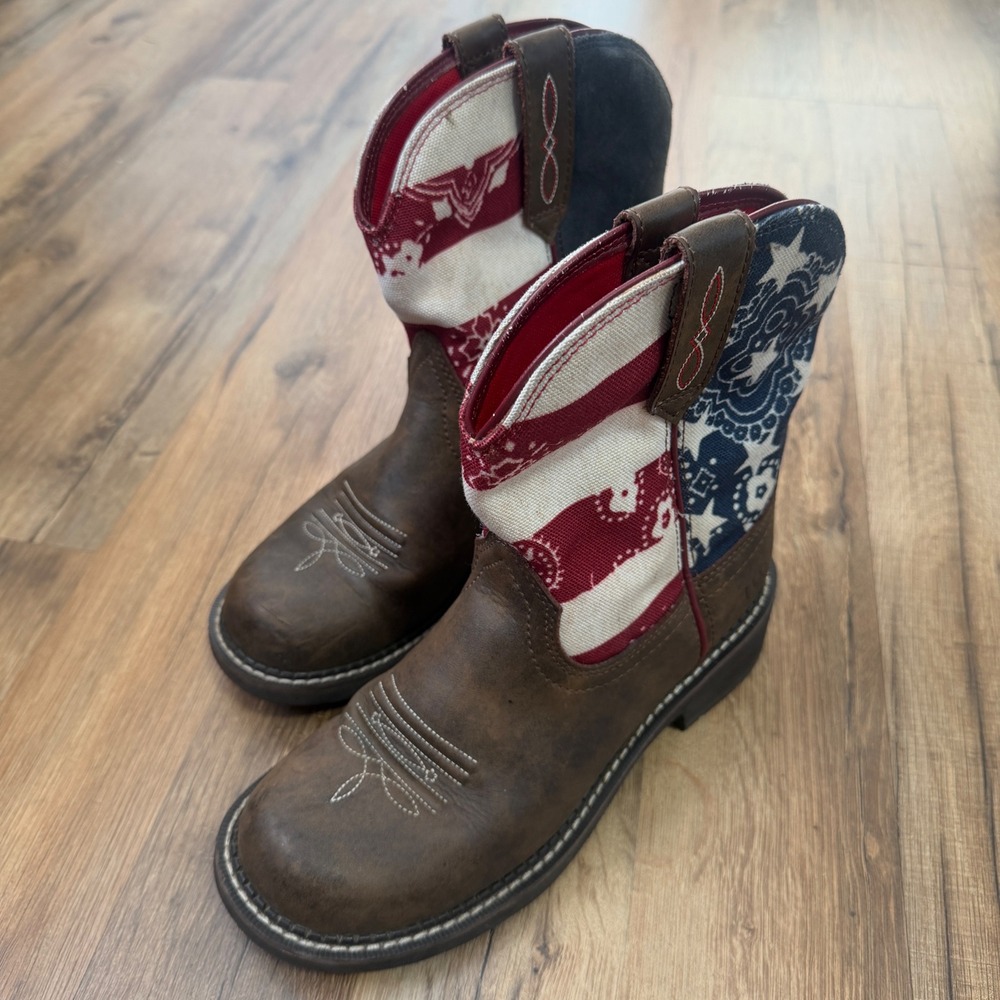 Ariat Fatbaby Heritage Dapper American Flag Western Boots Brown Womens Size 7.5B